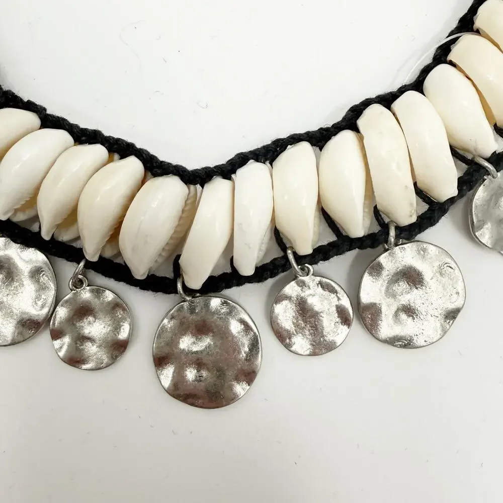 Free People Kalua Shell Necklace NWT Hammer Silver Medallion Boho Resort Travel